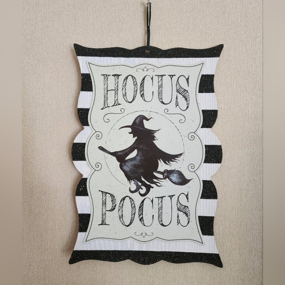 New Hocus Pocus Flying Witch Halloween Hanging Sign